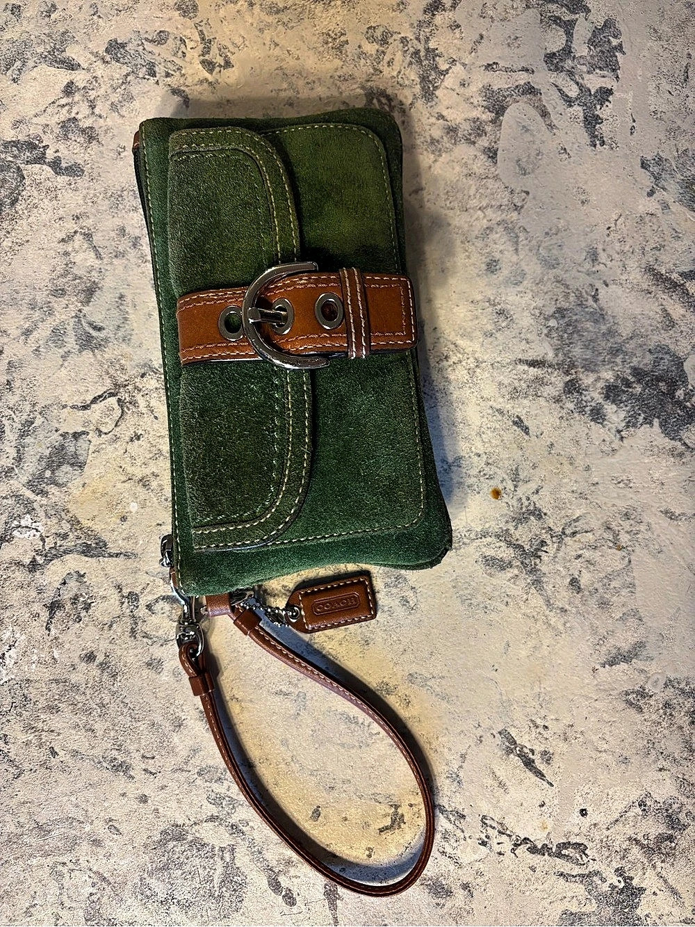 Coach Vintage Soho Green Suede Buckle Wristlet Wallet